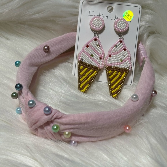 Pink Rhinestone Headband and Earring Set - Picture 4 of 9